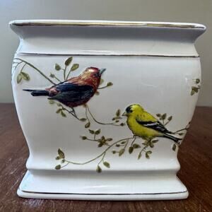 Avanti Linens Ceramic Tissue Box Bird Floral White Porcelain Bathroom Decor